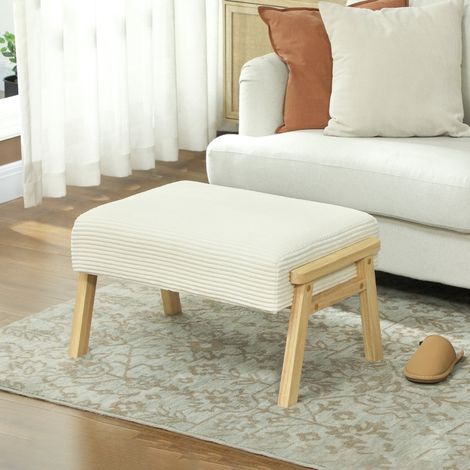 Taburete en Terciopelo de Cordón, Asiento Acolchado, Patas de Madera de Caucho, Blanco Crema (1/5)