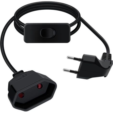 CSPARKV 1 PCS Cable D'extension Euro avec Interrupteur 2.5A 250V Rallonge Euro Cable pour Appareils Ménagers, Lampes de Table, Prises de Charge, Téléviseurs, Ordinateurs Etc (Noir, 1m) (1/5)