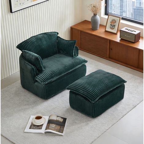 Sessel mit Hocker 115x89x77 cm grün aus Flanellstoff komprimiert und montagefrei (1/5)