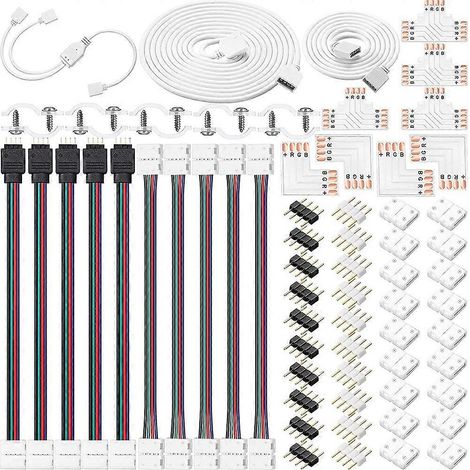 Kit de connecteurs pour rubans LED, câble d'extension pour rubans LED, connecteurs adaptateurs sans soudure et sans espace pour rubans LED 5050 10 mm 4 broches - JBMEDIA (1/4)