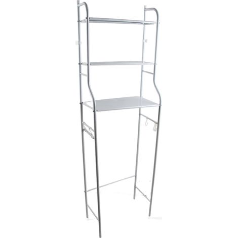 Lot en acier inoxydable blanc, étagère de salle de bain 3 niveaux, rangement mural pour toilettes, support pour machine à laver et WC, modèle suspendu ou au sol. (1/5)