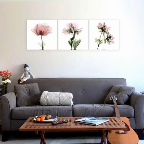 Impressions sur toile avec des motifs floraux frais, reproductions d'art pour la maison ou le bureau (lot de 3, 30 x 30 cm) (1/5)