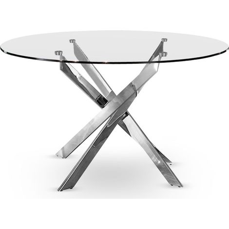 Cotecosy – Table haute ronde en verre trempé 130 cm – Pieds en métal chromé – Pour 6 personnes – Design moderne et compact (1/2)