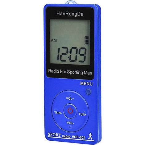 HANRONGDA FM AM Radio de Poche Rchargeable Sport Radio Écran LED avec Pedometer Écouteurs mini Portable Radio Bleu (1/5)