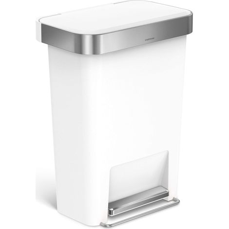 poubelle rectangulaire à pédale, avec réserve à sacs, poubelle de cuisine, plastique blanc, 45 litres (1/5)