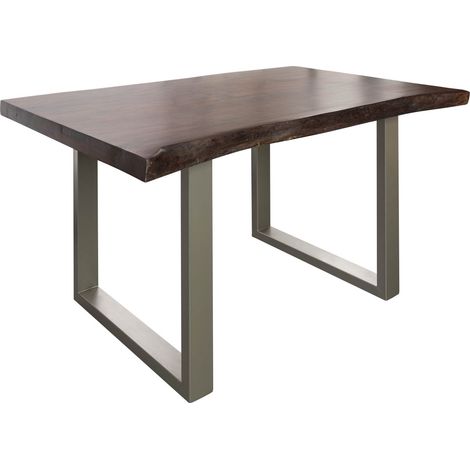 FREEFORM 5 Tavolo da pranzo in legno di acacia - laccato marrone /gambe in ferro - argento mat 140x90x77