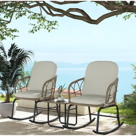 Sillón balancín jardín con mesa y cojines amarillo HAVRYA (1/4)