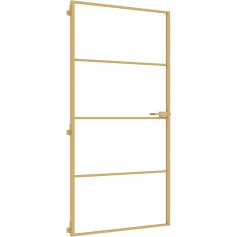 Interior Door Slim Golden 102.5x201.5 cm Tempered Glass and Aluminium vidaXL