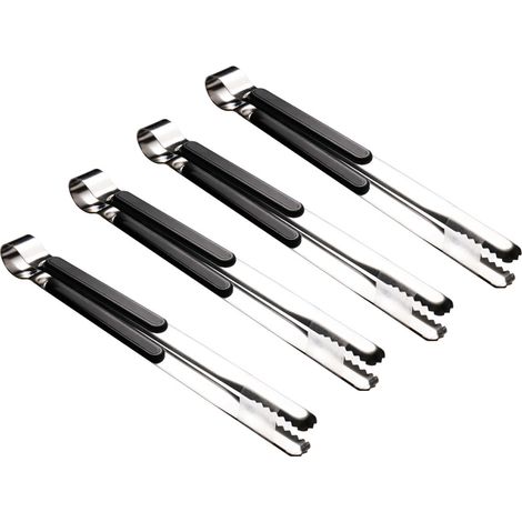 Pince de cuisine en acier inoxydable, pince de service pour la cuisson, pince alimentaire en métal avec poignée ergonomique antidérapante (noire)