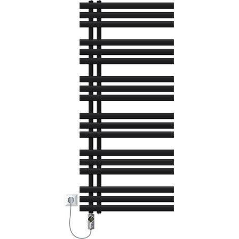 LuxeBath Radiador Eléctrico Iron EM 600 x 1400 mm Negro Mate, Estufa Toallera Vertical con Elemento Calefactor 1200W Termostato de Pantalla Digital, Calentador de Pared de Diseño Moderno para Baño (1/5)
