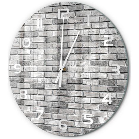 Horloge Murale Ronde en Verre Quartz Silencieuse Sans Tic-Tac Salon Cuisine Mur de briques fi 60 cm (1/5)