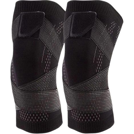 Genouillère de sport élastique et respirante en nylon pour le fitness et la course à pied (Noir XXL) (1/5)