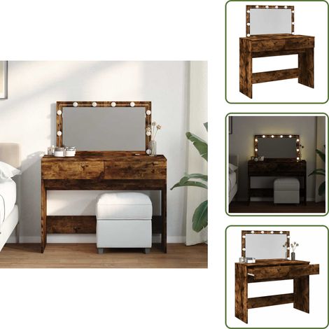 Maquillaje - vidaXL Tocador con luces LED color roble ahumado 100x40x120 cm - Almacenamiento