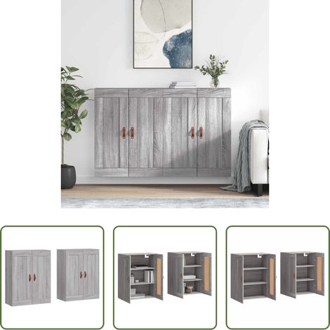 vidaXL Armoire en bois - Armoires murales 2 pcs sonoma gris bois d'ingénierie (1/5)