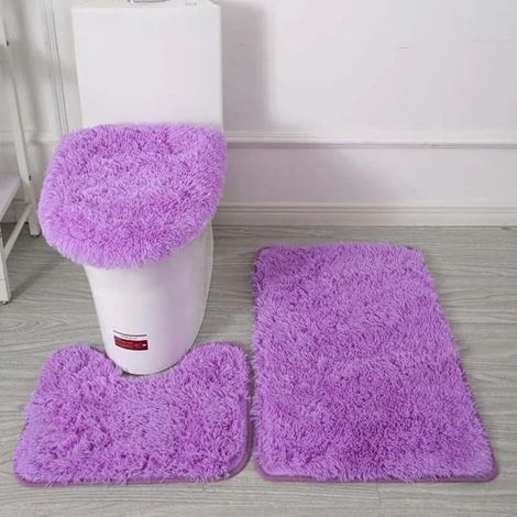 Tapis de salle de bain, tapis de toilette en forme de U, antidérapant, doux et absorbant, ensemble de tapis de salle de bain violet (1/5)