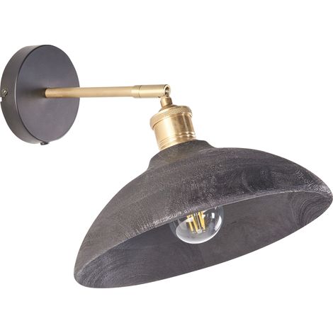 Lámpara de pared de madera de mango negro latón aplique pantalla cónica Yerala