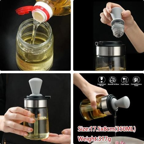 - Bouteille d'Huile,Distributeur d'huile d'olive en Verre,Pinceau de Cuisine,Pinceau à Huile en Silicone,pour Vinaigre,Pâtisserie,BBQ (1/3)