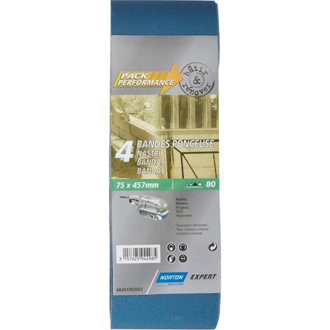 Packung mit 4 NORTON Schleifbändern, 75 x 457 mm, Körnung 80 NORTON