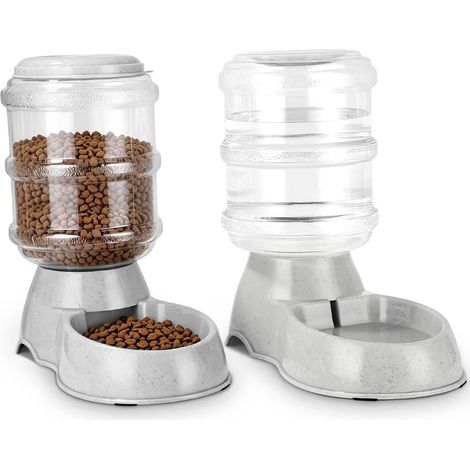 Cat Food Dispenser, 2 Units, 3.8 L, Automatic Food and Water Dispenser, for Small and Large Dogs, Cats (Grey) (1/5)