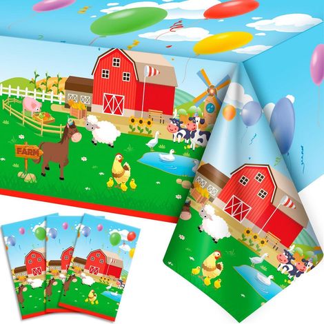 Set de 3 nappes ferme pour anniversaire d'enfant, fête à thème & extérieur