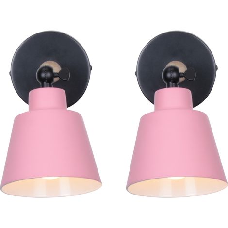 2er Wandleuchte Holz, Moderne Wandlampe Innen mit Metall Lampenschirm, Wandstrahler Art Licht Decor für Wohnzimmer Schlafzimmer (Rosa)