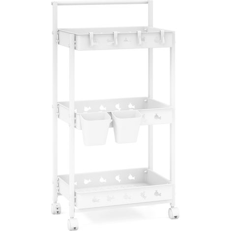 Carrello portaoggetti a 3 livelli con ruote e 2 tazze appese 4 ganci soggiorno Bianco (1/4)