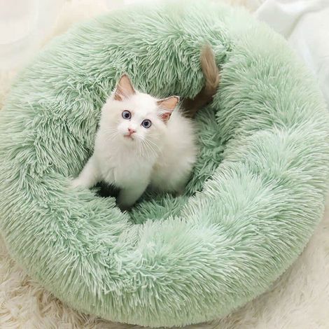 Lit Pour Chien - Couche Ronde Chaude En Peluche Longue - Lit Apaisant Pour Animaux De Compagnie - 40x40 cm à 80x80 cm - 1 Pièce (1/5)