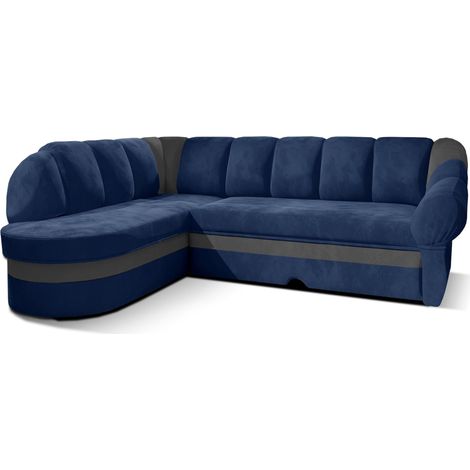 Canapé d'angle gauche convertible velours bleu marine et gris clair Sundy 250cm (1/5)