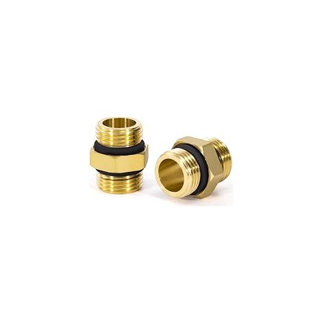 Conector doble de latón, 2 piezas, rosca externa de 1/2", doble boquilla reductora de latón con goma, hexagonal y conector para agua, aire, aceite y fontanería (1/5)
