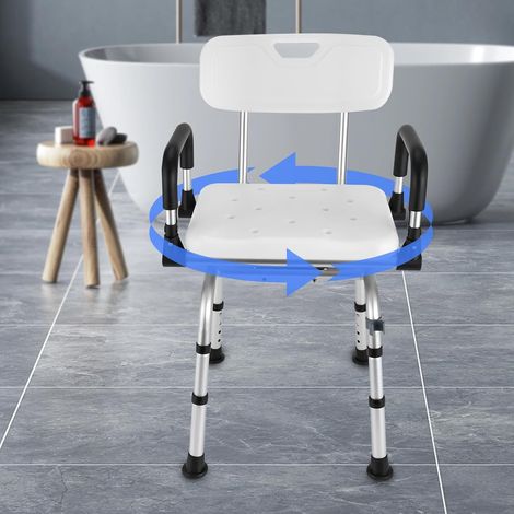 Chaise de Douche Rotative à 360° avec Accoudoirs et Dossier, Tabouret de Douche Réglable en Hauteur, utilisée pour les maisons, hôpitaux (1/5)