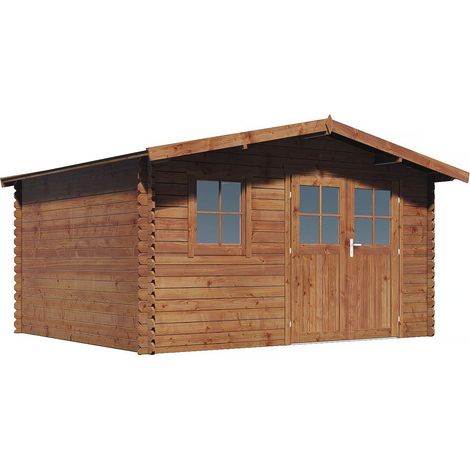 Habitat Et Jardin – Abri de jardin bois traité autoclave classe III – 14 m² – Dimensions extérieures 442 x 331 x 225 cm – Épaisseur 28 mm