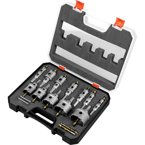 Lot de 12 scies-cloches TCT à pointe en carbure de tungstène avec foret pilote plaqué titane pour métal, acier inoxydable, fer, bois, plastique, 14 mm + 16 mm + 19 mm (1/5)
