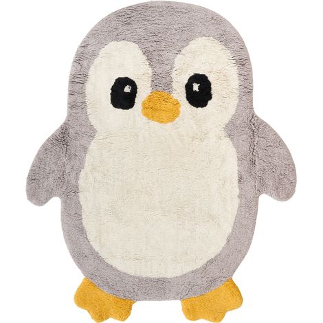 Alfombra de algodón 100 x 120 cm habitación infantil con forma de pingüino gris Waddles (1/5)