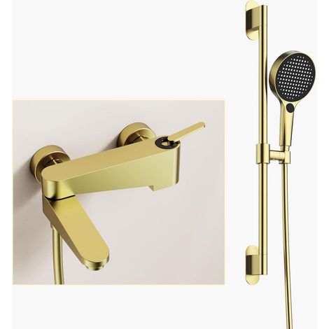 Robinet de Baignoire Pliable, HBF0662 Moderne Rotatif Design Mitigeur Baignoire Mural, Colonne de Douche, 4 Modes Douchette avec Pistolet, Barre de Levage, 59A Laiton Mitigeur Douche (1/5)