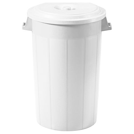 Bidone portarifiuti BIANCO con coperchio antirandagismo industriale 100 litri pattumiera CON MANICI giardino locali commerciali (1/4)