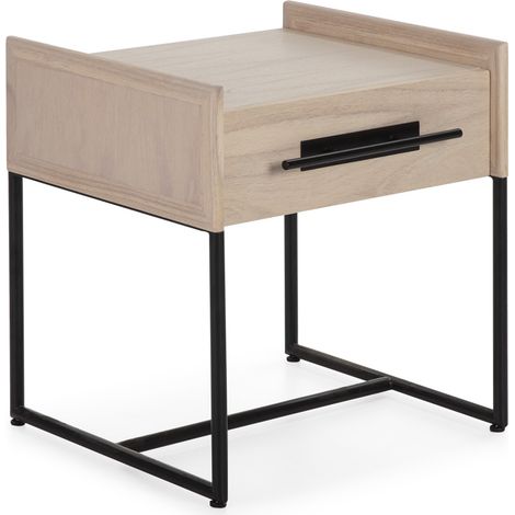 Table de chevet 1 tiroir 50x45x54 Bois mindi naturel/Métal noir (1/5)