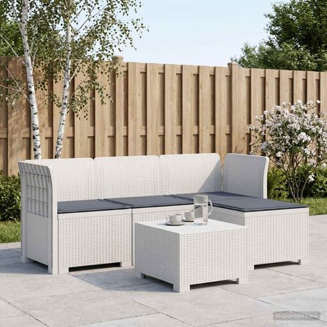 vidaXL Canapé de jardin 4 places avec coussins style rotin PP Blanc (1/3)