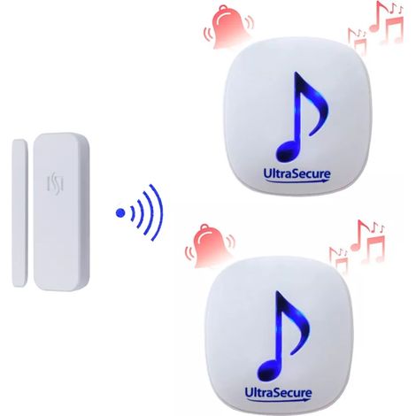 Ultra Secure – Détecteur d'ouverture autonome sans fil 300m – 2 carillons avec 35 mélodies volume réglable – Installation simple sur porte ou fenêtre (1/5)