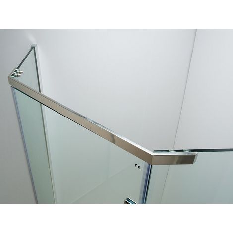 Vente-Unique – Paroi de douche d'angle porte battante 90x185 cm – Verre trempé 10 mm – Receveur quart de cercle inclus – Barre de fixation et poignée (1/3)