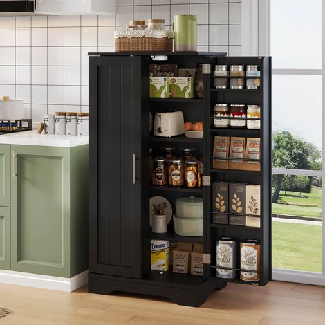 Buffet de cuisine 120 cm avec éclairage led 2 portes étagères réglables blanc (1/5)