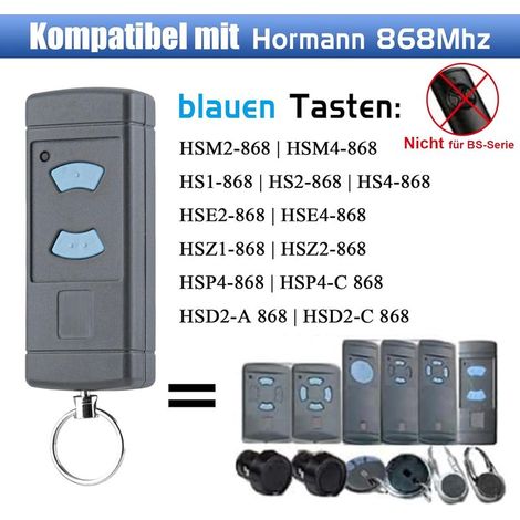 Kompatibel mit Hörmann HSM4-868 HSE2-868 Garagentoröffner-Handsender 868,3 MHz Blaue Taste, HS4-868, HS(M) 2/4, HSZ1-868, HSP4-868, 1 2-Tasten-Fernbedienung (1/5)
