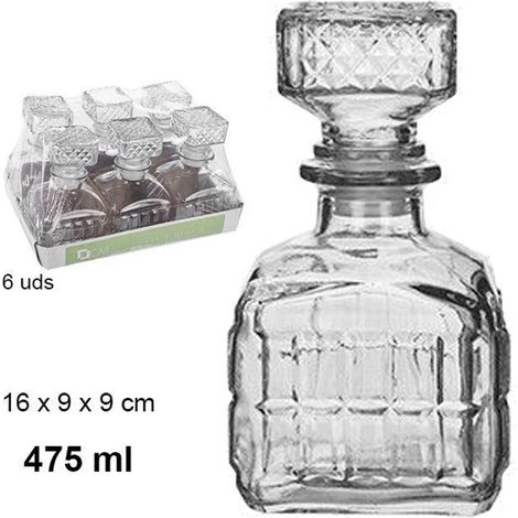 Trade Shop - 6 BOTTIGLIA VINTAGE FÜR LIQUORE WISKEY COGNAC SCOTCH IN VETRO MIT TAPPO 9X16CM -