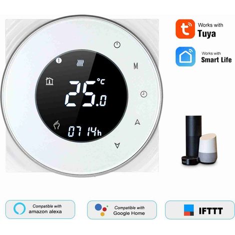 Thermostat de chauffage pour chaudière à gaz programmable, contrôleur de température à contact sec, écran tactile LCD avec rétroéclairage, commande vocale, compatible Amazon Echo/Home/IFTTT (1/5)