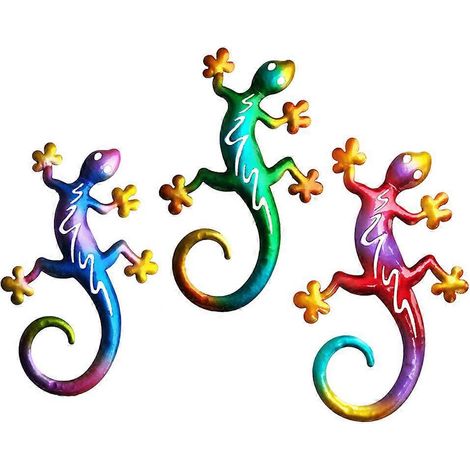 3er-Set Gecko-Hängeanhänger, Wanddeko aus Eisen, Gecko-Wanddekoration für Zuhause-28x17cm (1/3)