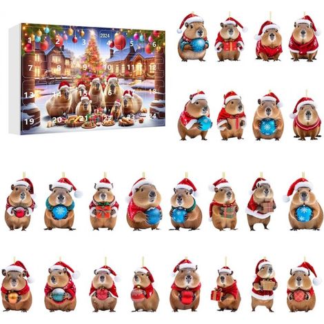 Calendrier De Lavent Capybara - Pendentif En Acrylique Pour Arbre De Noel - 24 Jours - Lot De 24 (1/5)