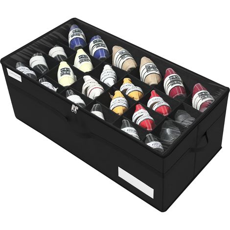 Organisateur de Chaussures pour le Placard, Convient à 24 Paires, Grandes Boîte Rangement Chaussures, Range Chaussure Transparente et Pliables, Boîtes à Chaussures avec Poignées Renforcées, Noir (1/5)