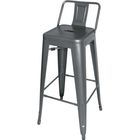 Lot de 4 tabourets hauts assise (H)770 mm avec dossier, empilables, en acier galvanisé gris métal, à assembler, BISTRO (1/5)