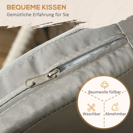 Lot de 2 fauteuils de terrasse style bohème, coque confortable, coussins d'assise, housse lavable, cadre métallique, beige (1/5)