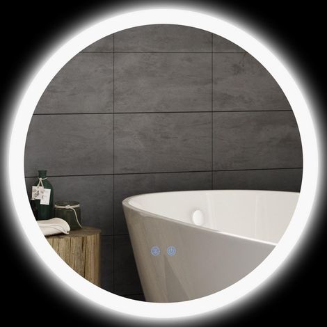 Miroir de salle de bain avec éclairage LED réglable, commandes tactiles et traitement antibuée, 60 cm de diamètre. (1/5)