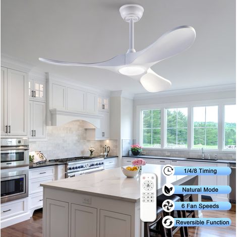 Ventilatore da soffitto con luce LED 42" bianco, 3 pale in legno, telecomando (1/5)